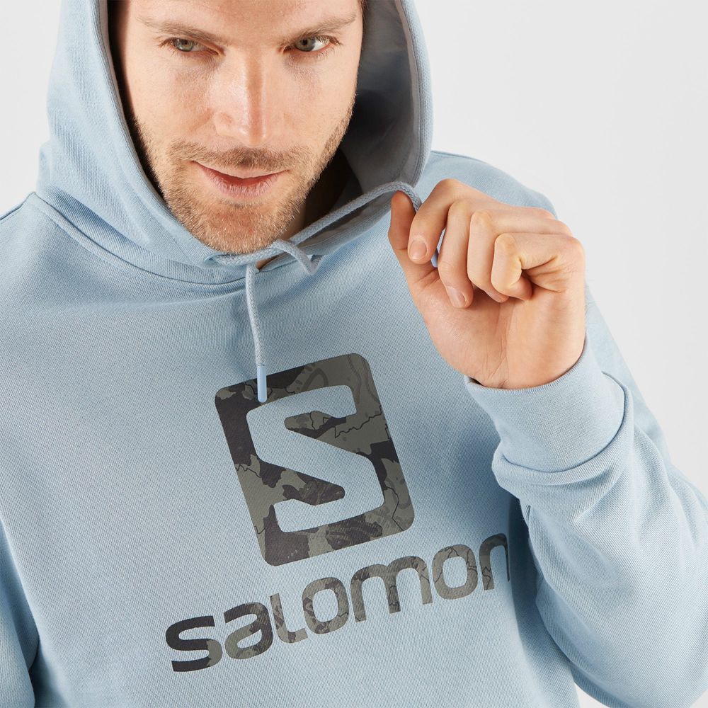 Ashley Blue Men's Salomon OUTLIFE LOGO SUMMER Sportswear Hoodie | 742-WFTCYG