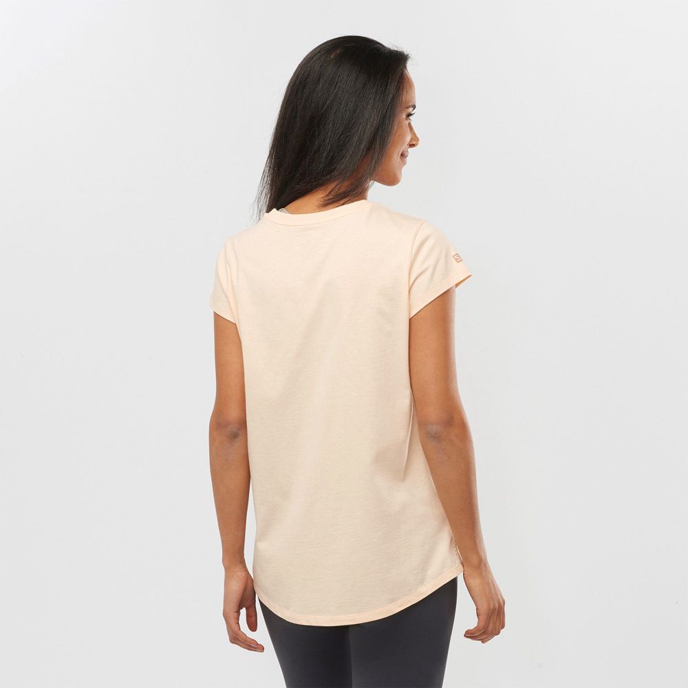 Beige Women's Salomon OUTLIFE SCOOP HEM W Short Sleeve T Shirts | 730-IDRMWZ