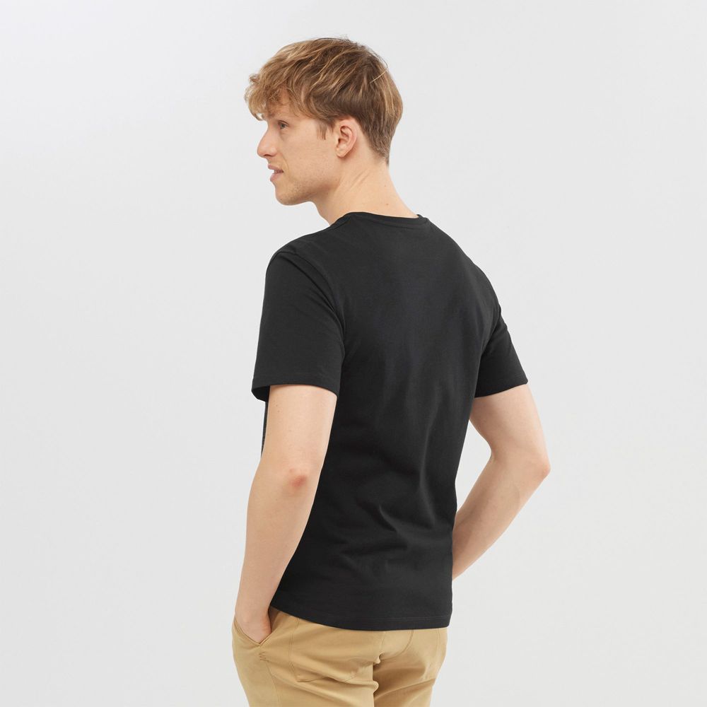 Black Men's Salomon OUTLIFE LOGO Short Sleeve T Shirts | 197-VKQTWL