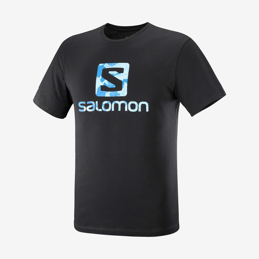 Black Men's Salomon OUTLIFE LOGO Short Sleeve T Shirts | 197-VKQTWL