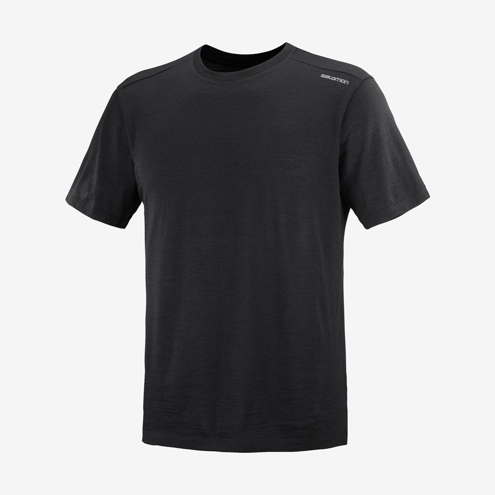 Black Men's Salomon OUTLIFE MERINO SS M Short Sleeve T Shirts | 753-LYIOWA