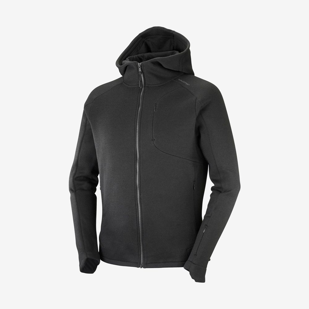 Black Men\'s Salomon OUTLIFE TECH LS FZ MID HOODIE M Midlayers | 548-CGMDAH