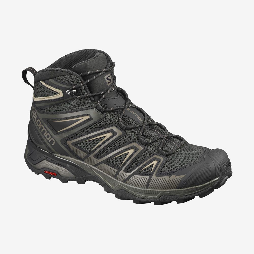 Black Men\'s Salomon X ULTRA MID 3 AERO Hiking Boots | 568-VHMZUB