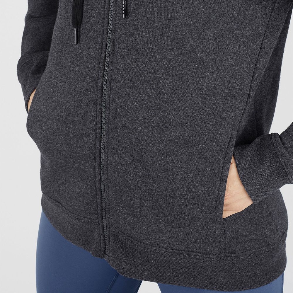 Black Women's Salomon ESSENTIAL WARM Jacket Hoodie Midlayers | 074-WFGZXJ