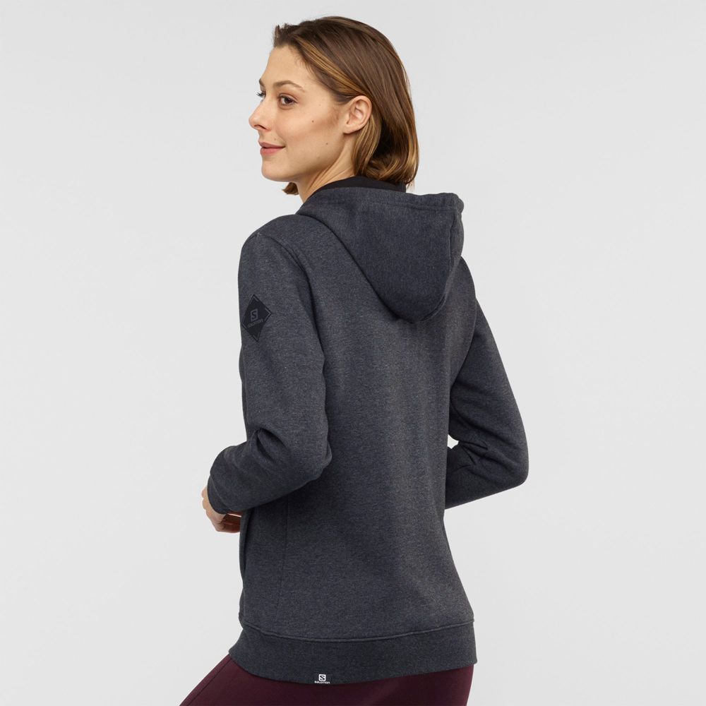 Black Women's Salomon ESSENTIAL WARM Jacket Hoodie Midlayers | 074-WFGZXJ