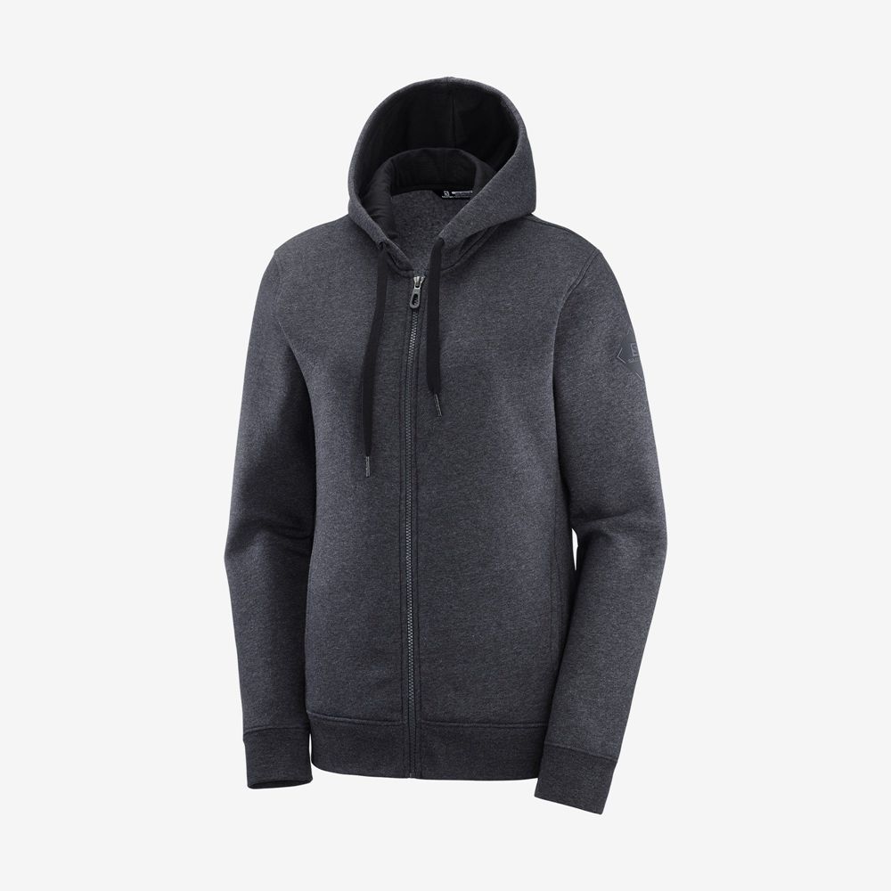 Black Women's Salomon ESSENTIAL WARM Jacket Hoodie Midlayers | 074-WFGZXJ