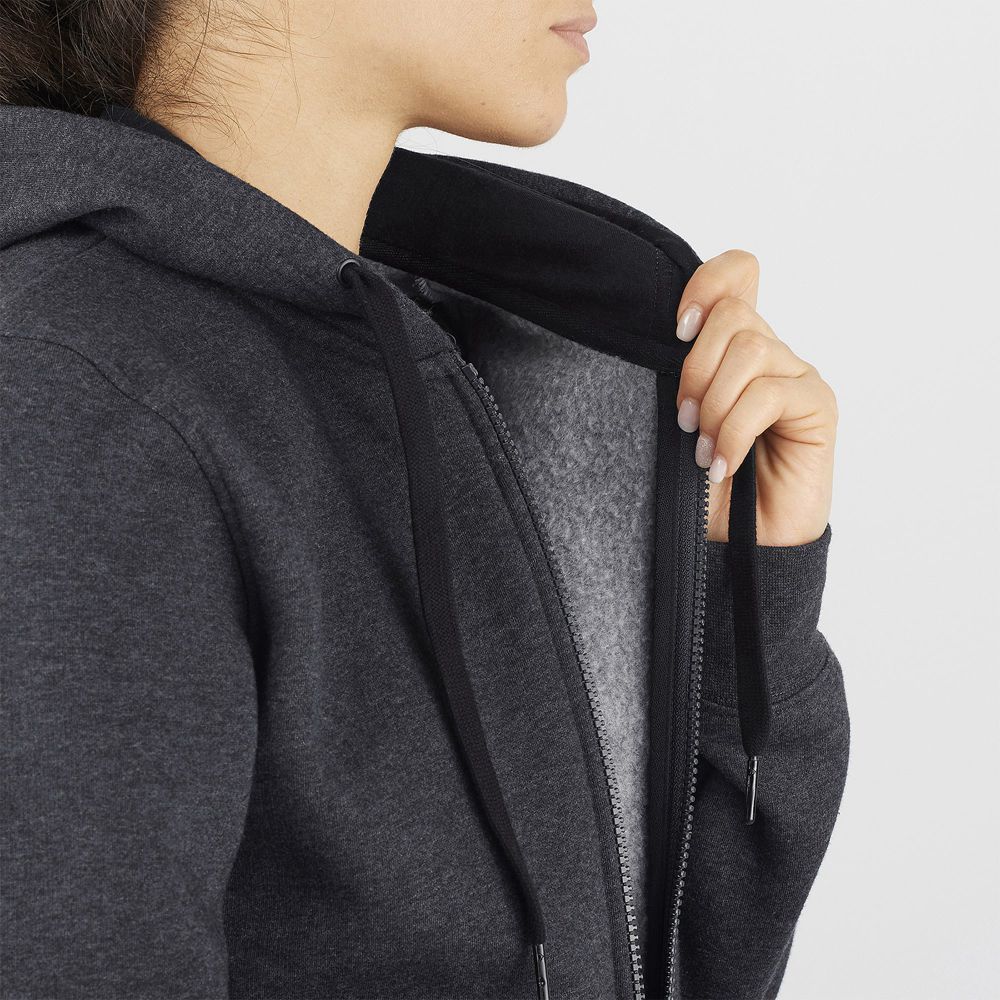 Black Women's Salomon ESSENTIAL WARM Jacket Hoodie Midlayers | 074-WFGZXJ