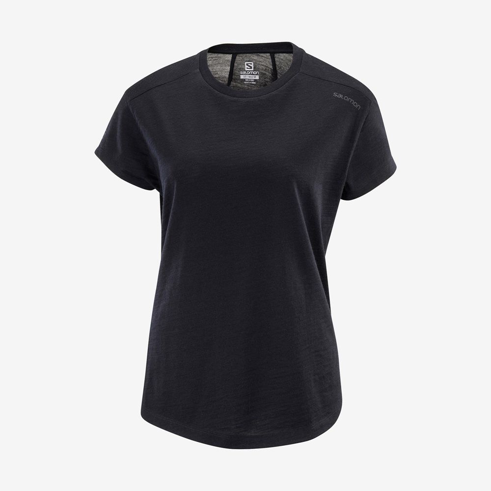 Black Women\'s Salomon OUTLIFE MERINO SS W Short Sleeve T Shirts | 704-DEIMKQ