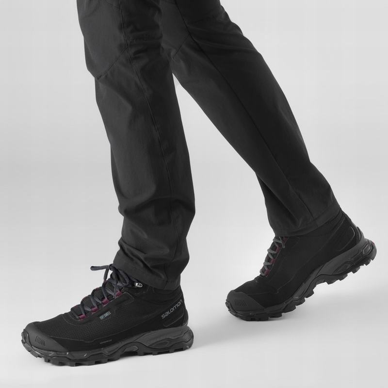 Black Women's Salomon SHELTER SPIKES CLIMASALOMON WATERPROOF Winter Boots | 904-GIMAXF