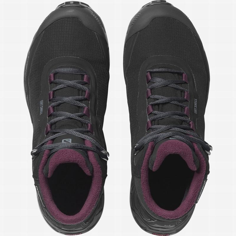 Black Women's Salomon SHELTER SPIKES CLIMASALOMON WATERPROOF Winter Boots | 904-GIMAXF