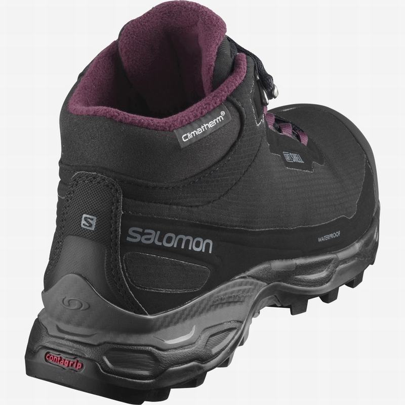 Black Women's Salomon SHELTER SPIKES CLIMASALOMON WATERPROOF Winter Boots | 904-GIMAXF