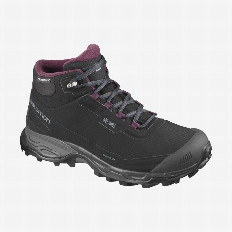 Black Women\'s Salomon SHELTER SPIKES CLIMASALOMON WATERPROOF Winter Boots | 904-GIMAXF