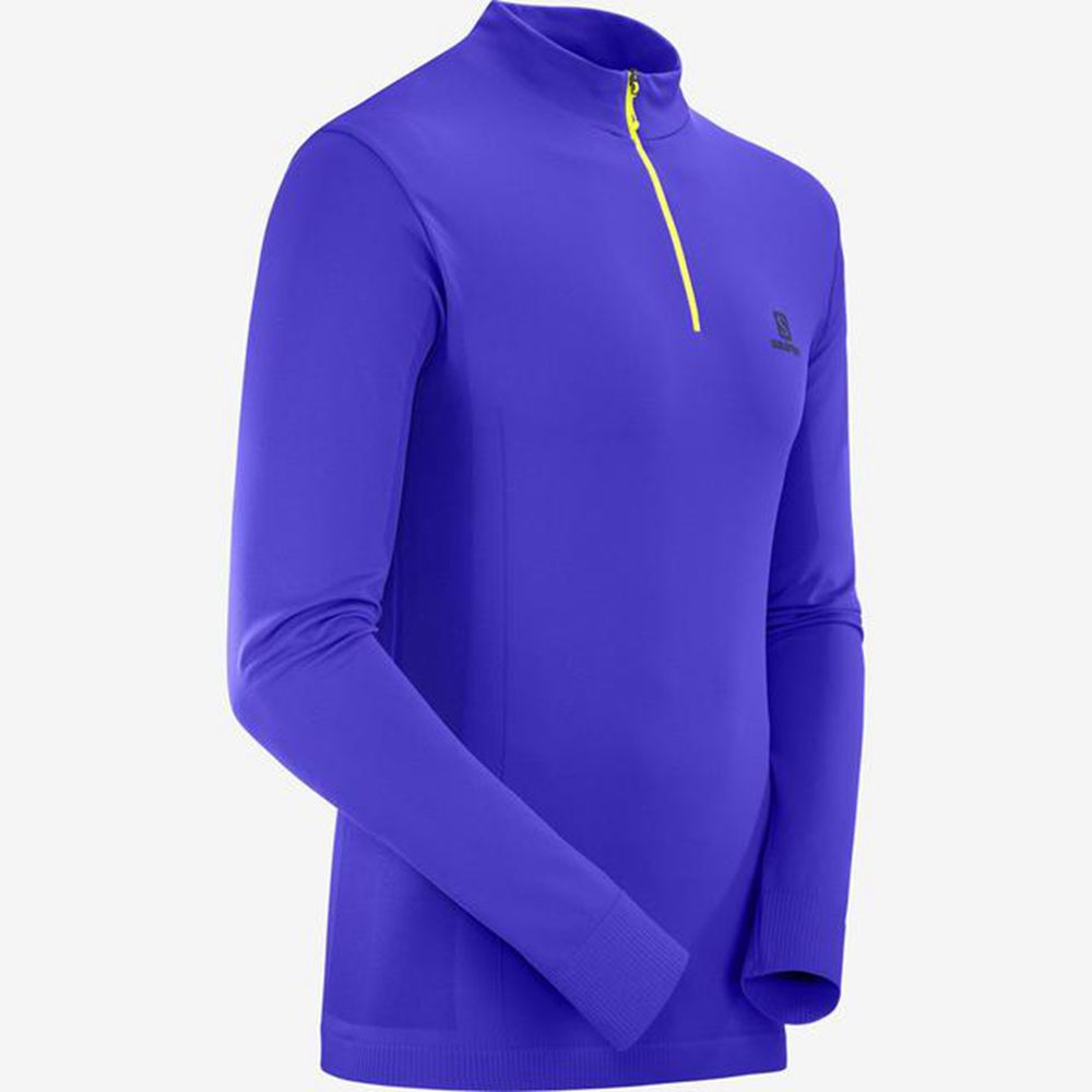 Blue Men's Salomon EXPLORE SEAMLESS HALF ZIP Midlayers | 983-TBJOZU