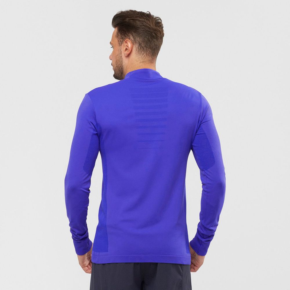 Blue Men's Salomon EXPLORE SEAMLESS HALF ZIP Midlayers | 983-TBJOZU