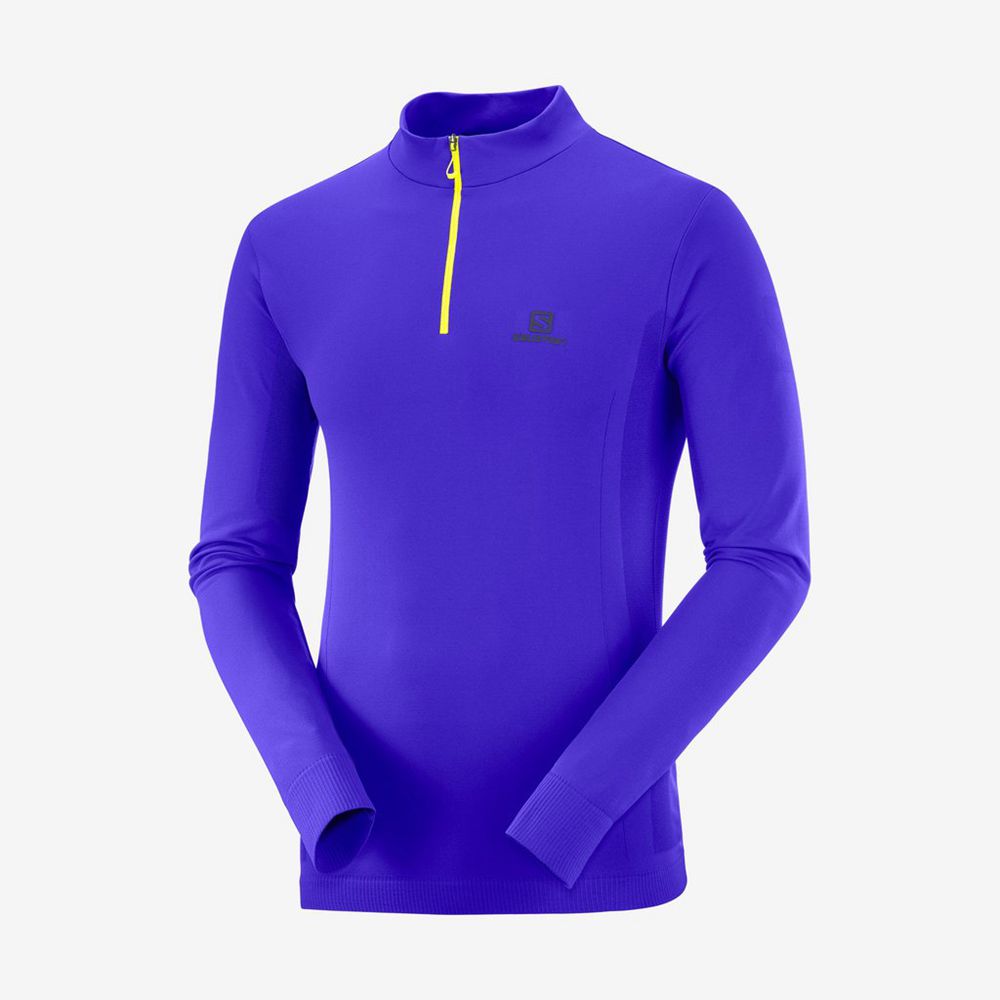 Blue Men's Salomon EXPLORE SEAMLESS HALF ZIP Midlayers | 983-TBJOZU