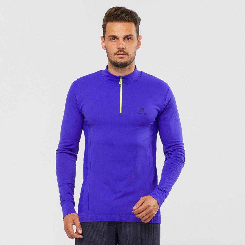 Blue Men\'s Salomon EXPLORE SEAMLESS HALF ZIP Midlayers | 983-TBJOZU