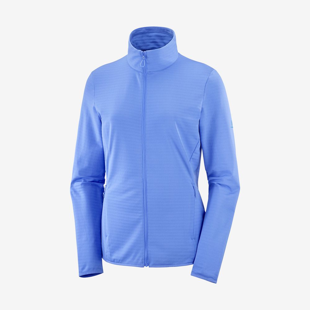 Blue Women's Salomon ESSENTIAL LIGHTWARM Full Zip Midlayer Jacket Midlayers | 264-WMIGKE