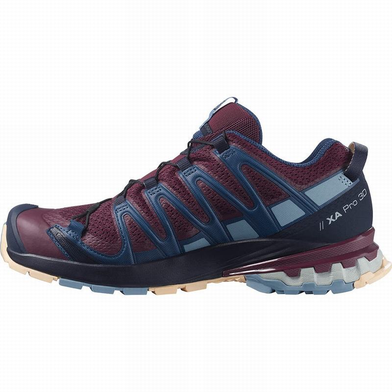 Burgundy / Blue Women's Salomon XA PRO 3D V8 Trail Running Shoes | 931-OJUXWZ