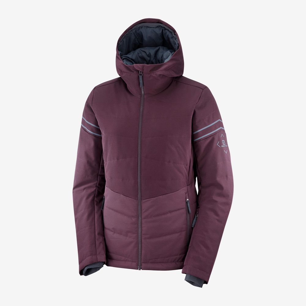 Burgundy Women's Salomon EDGE Woinsulated Jacket Hoodie Ski Jackets | 038-ZHXTEA