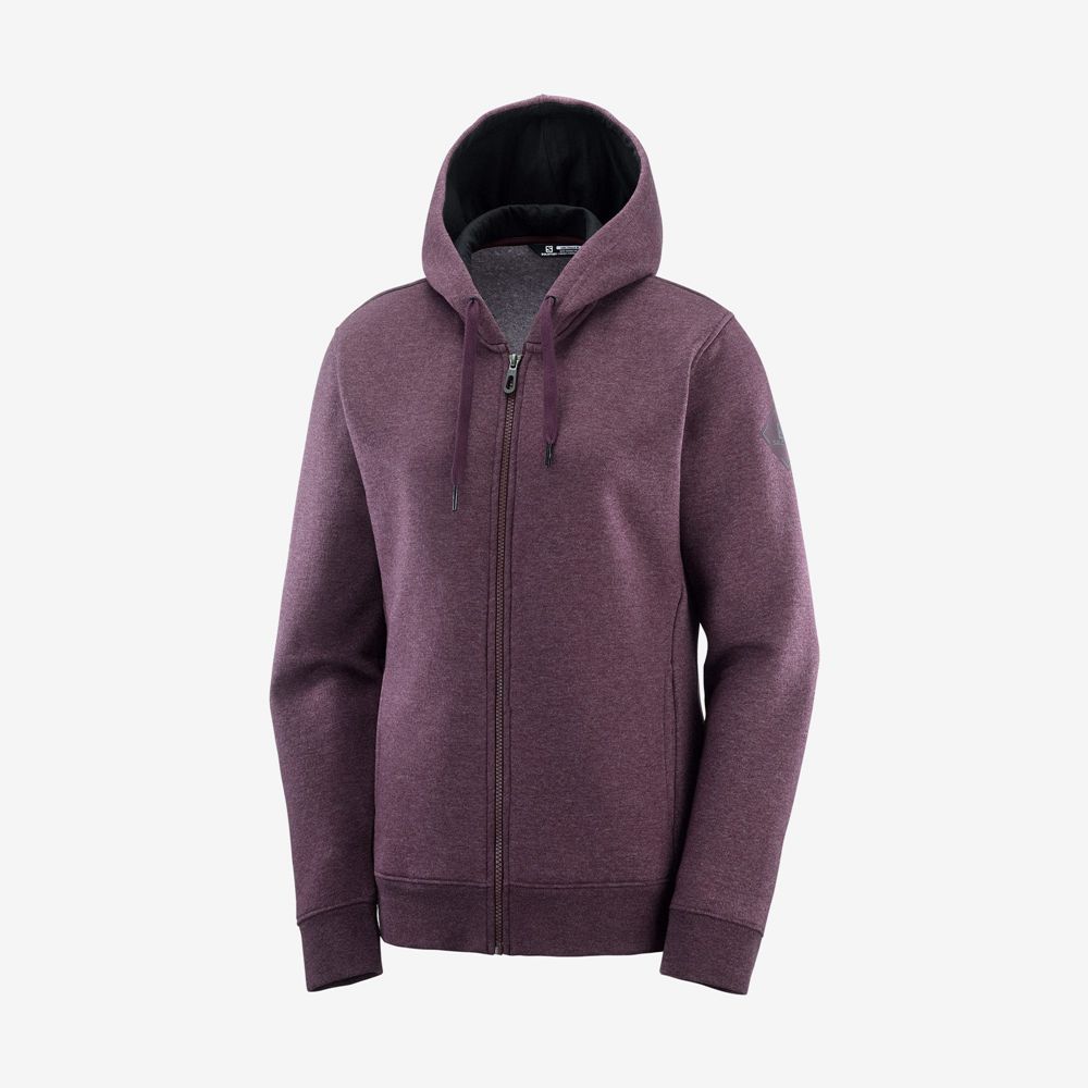 Burgundy Women's Salomon ESSENTIAL WARM Jacket Hoodie Midlayers | 512-RPATEF