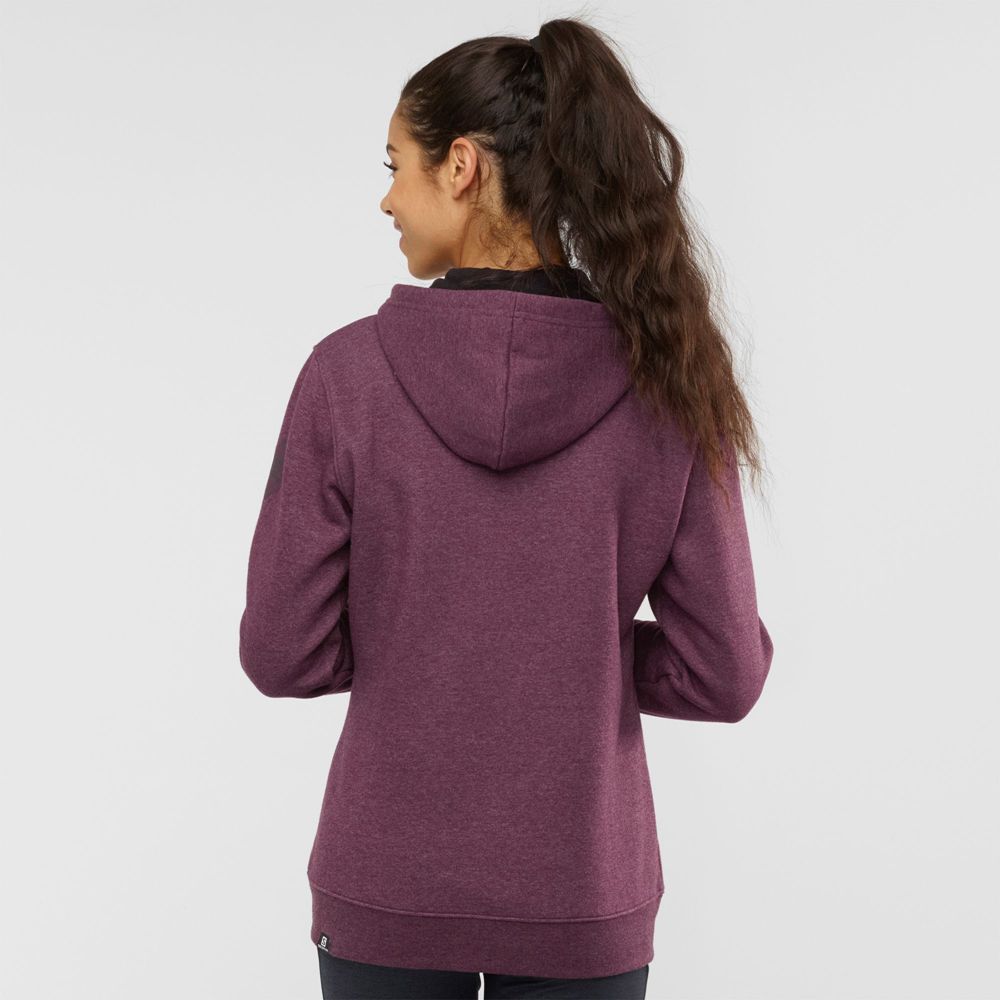 Burgundy Women's Salomon ESSENTIAL WARM Jacket Hoodie Midlayers | 512-RPATEF