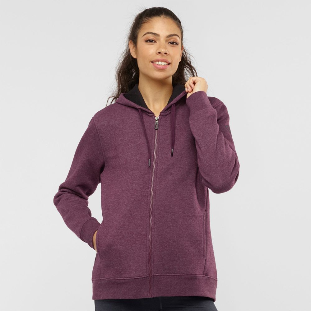 Burgundy Women\'s Salomon ESSENTIAL WARM Jacket Hoodie Midlayers | 512-RPATEF