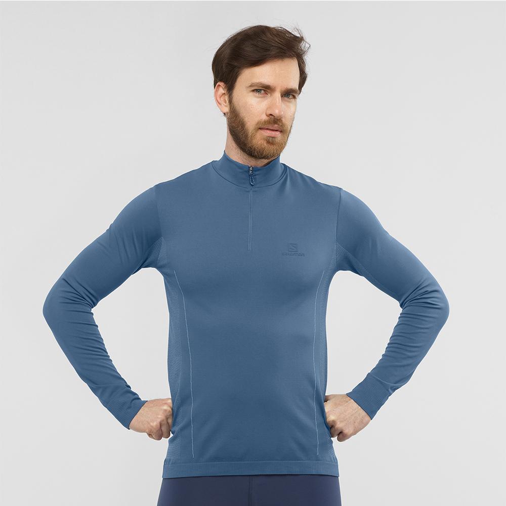 Dark Denim Men's Salomon EXPLORE SEAMLESS HZ M Midlayers | 140-SBQZLR