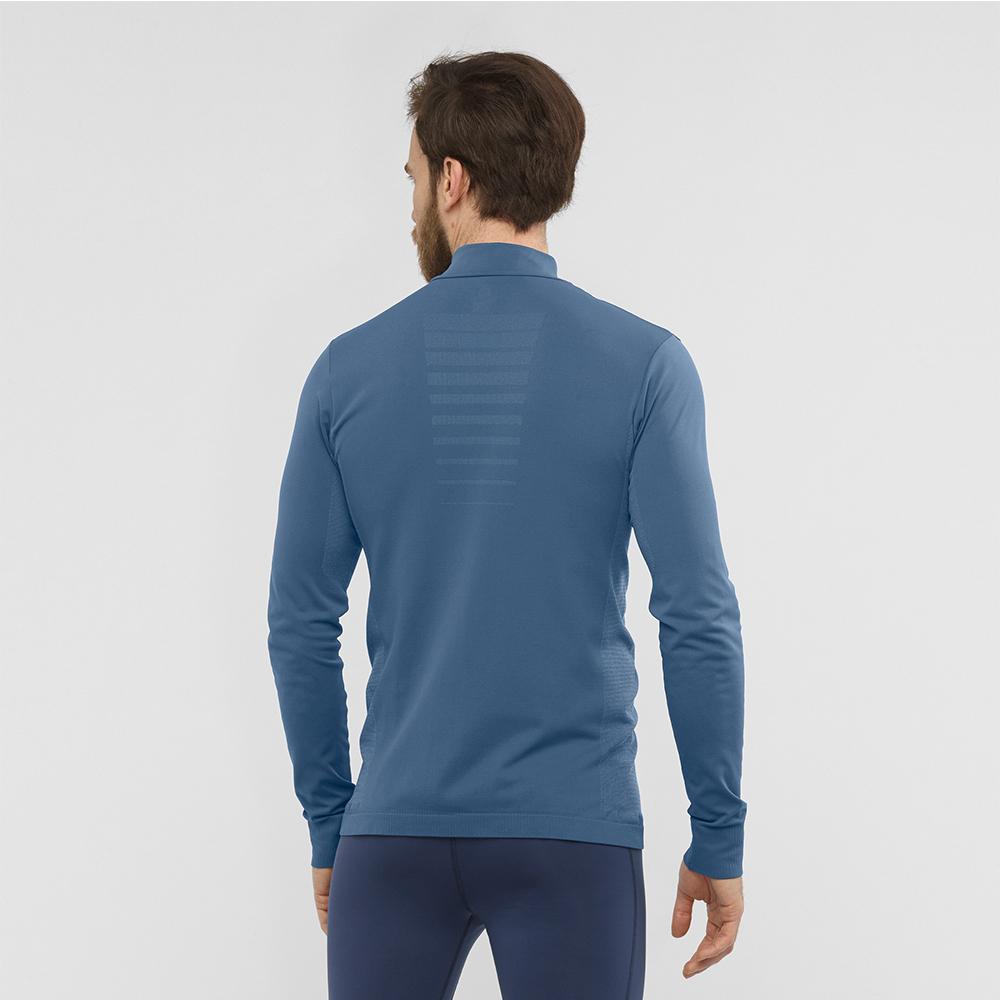 Dark Denim Men's Salomon EXPLORE SEAMLESS HZ M Midlayers | 140-SBQZLR