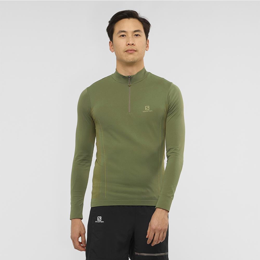 Dark Denim Men's Salomon EXPLORE SEAMLESS HZ M Midlayers | 140-SBQZLR