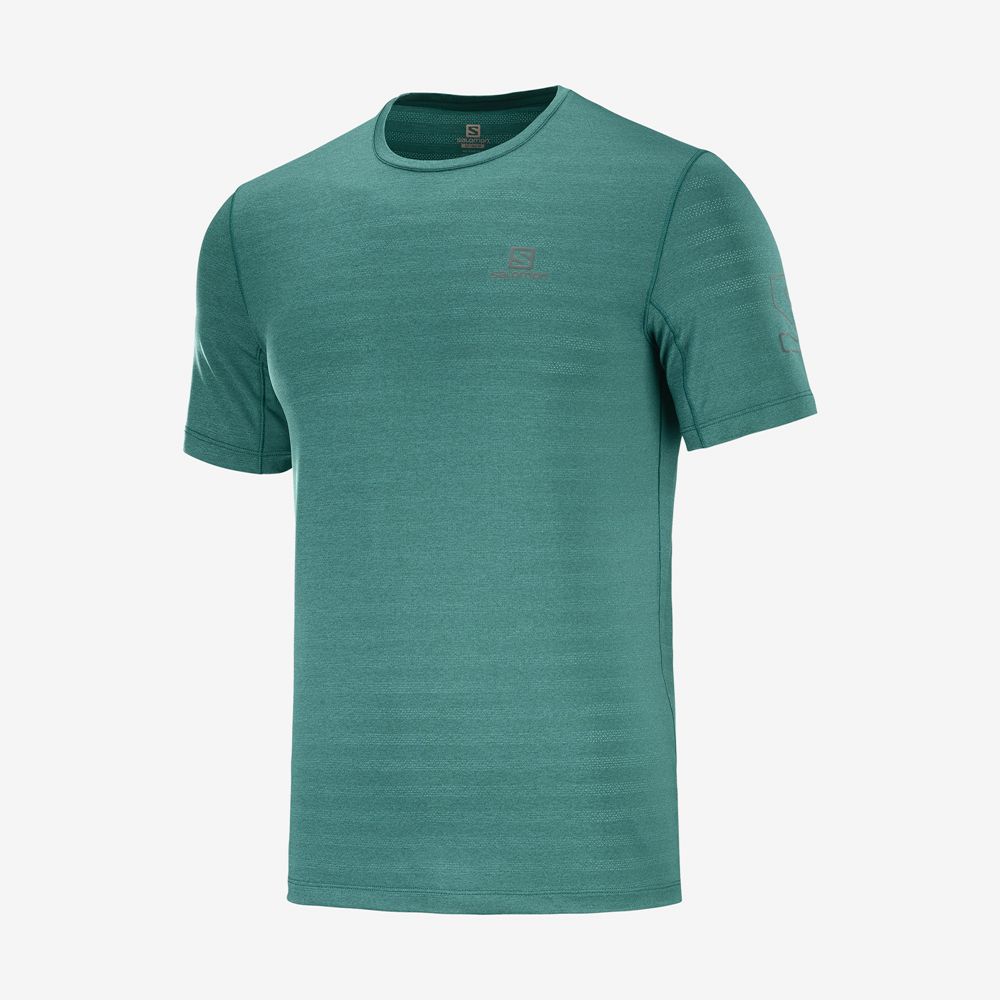 Green Men's Salomon OUTLINE New Trail Running Gear T Shirts | 459-EQWJZX