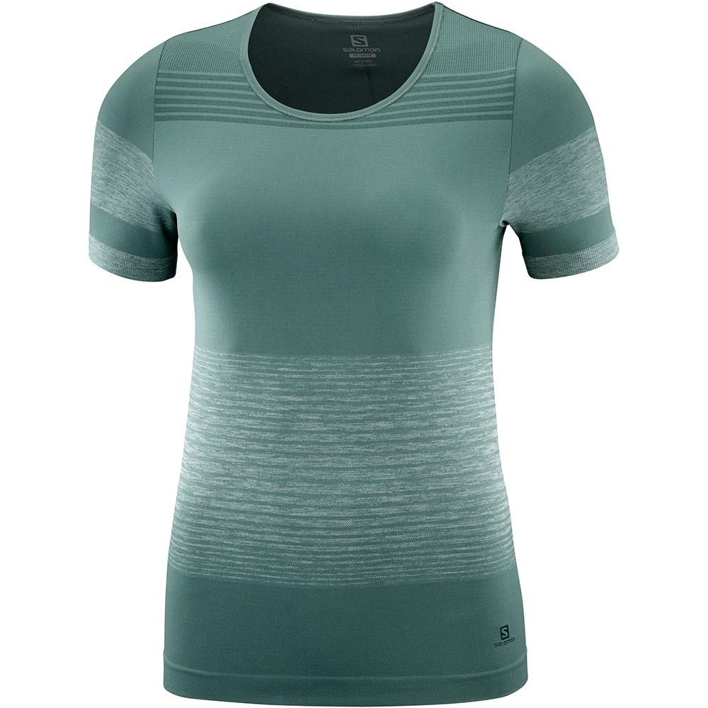 Green Women\'s Salomon ELEVATE MOVE\'ON W T Shirts | 074-SMQRJU