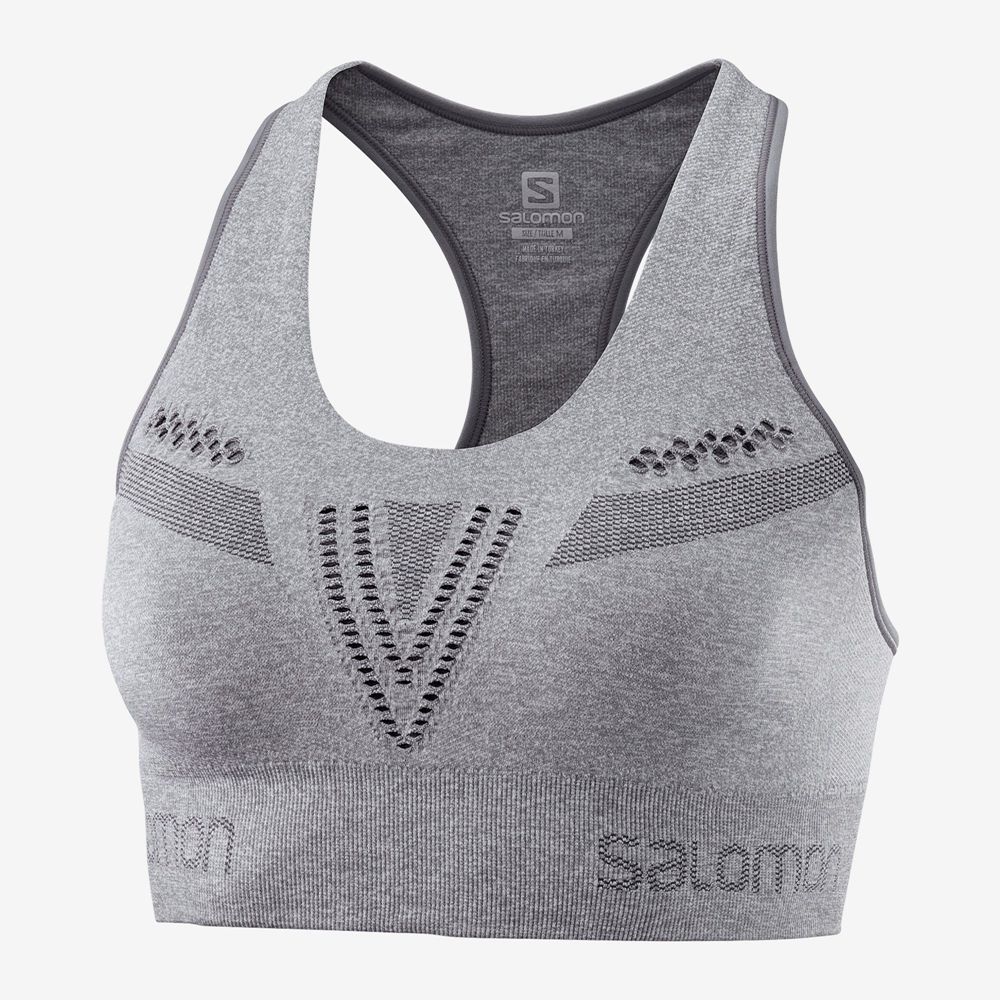 Grey Women's Salomon ESSENTIAL MOVE ON SEAMLESS Sport Bra | 713-GEFNCL