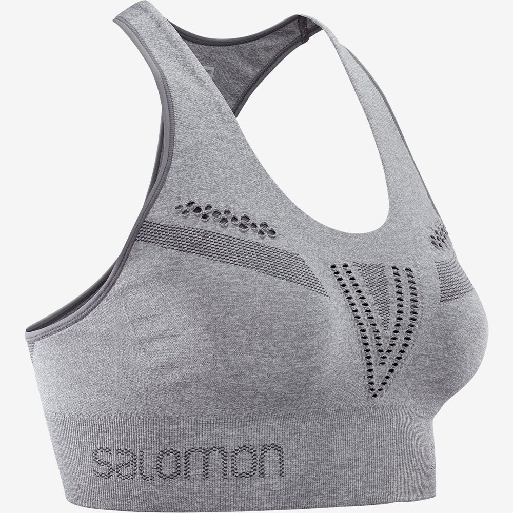 Grey Women's Salomon ESSENTIAL MOVE ON SEAMLESS Sport Bra | 713-GEFNCL