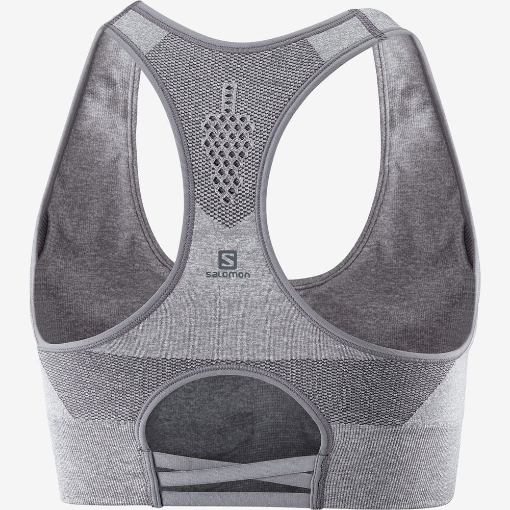 Grey Women's Salomon ESSENTIAL MOVE ON SEAMLESS Sport Bra | 713-GEFNCL