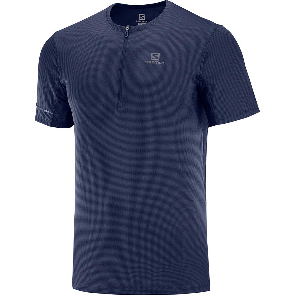 Navy Men\'s Salomon AGILE HZ SS M T Shirts | 604-BWHMZU