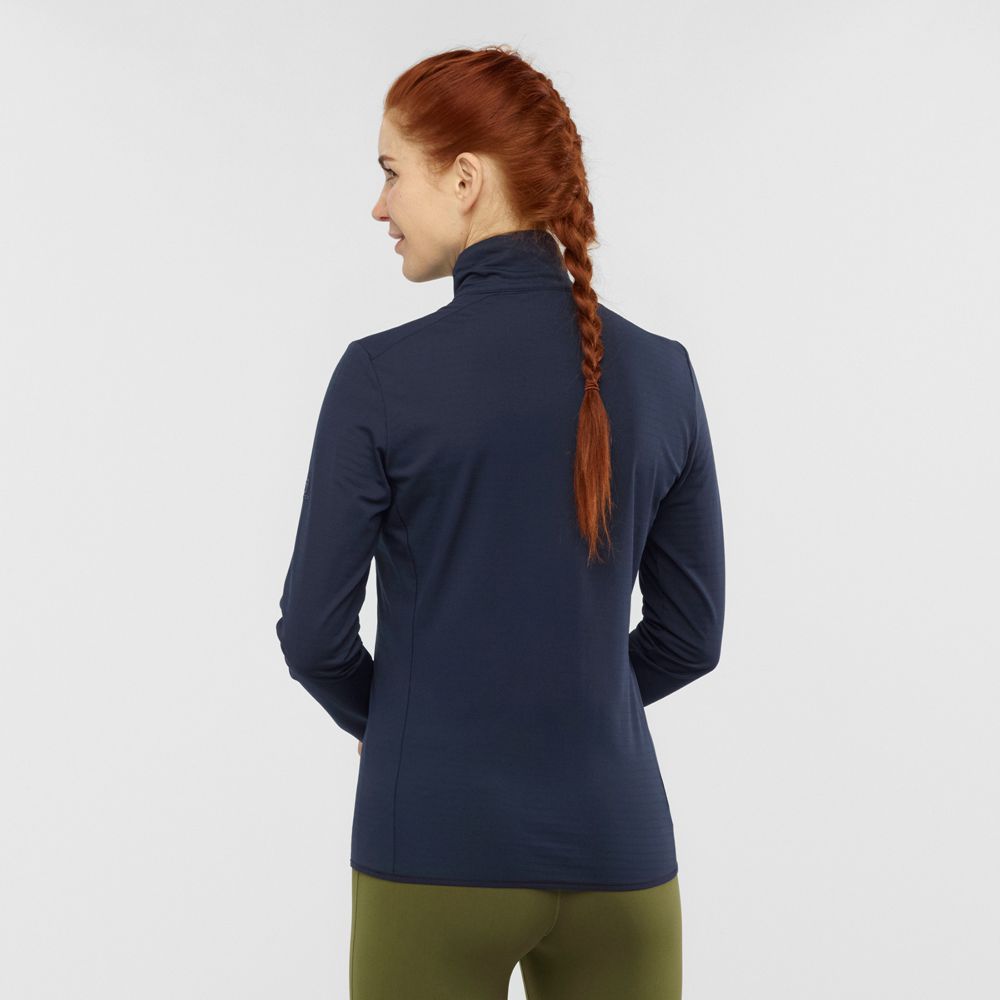 Navy Women's Salomon ESSENTIAL LIGHTWARM Full Zip Jacket Midlayers | 591-CGEDIL