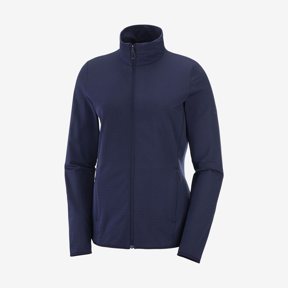 Navy Women's Salomon ESSENTIAL LIGHTWARM Full Zip Jacket Midlayers | 591-CGEDIL