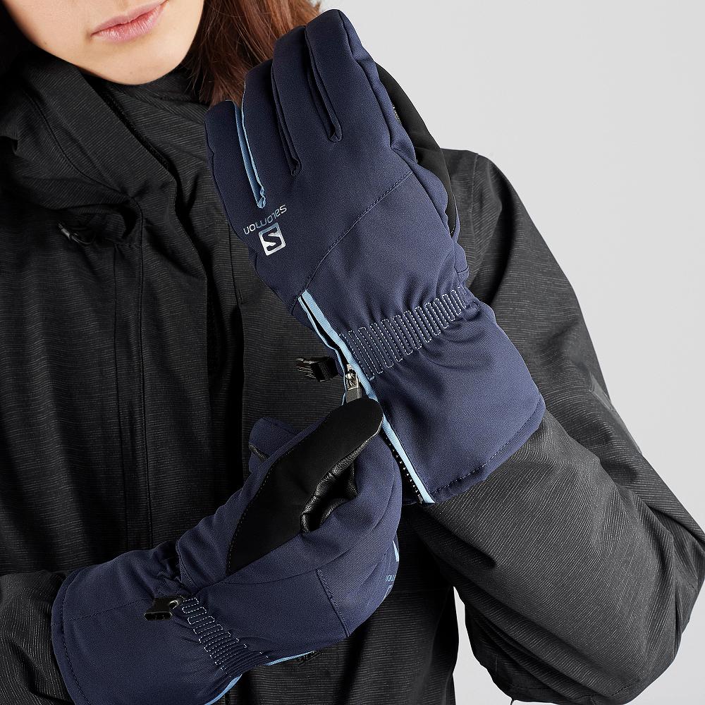 Navy Women's Salomon PROPELLER DRY W Gloves | 542-OQYIXM