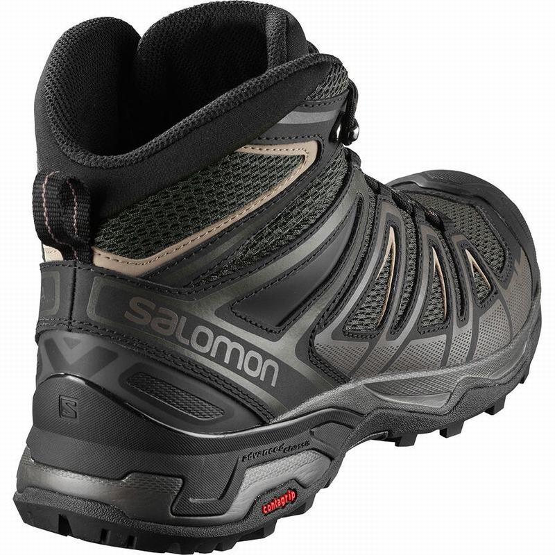 Olive / Black Men's Salomon X ULTRA MID 3 AERO Hiking Boots | 823-NAEIPS