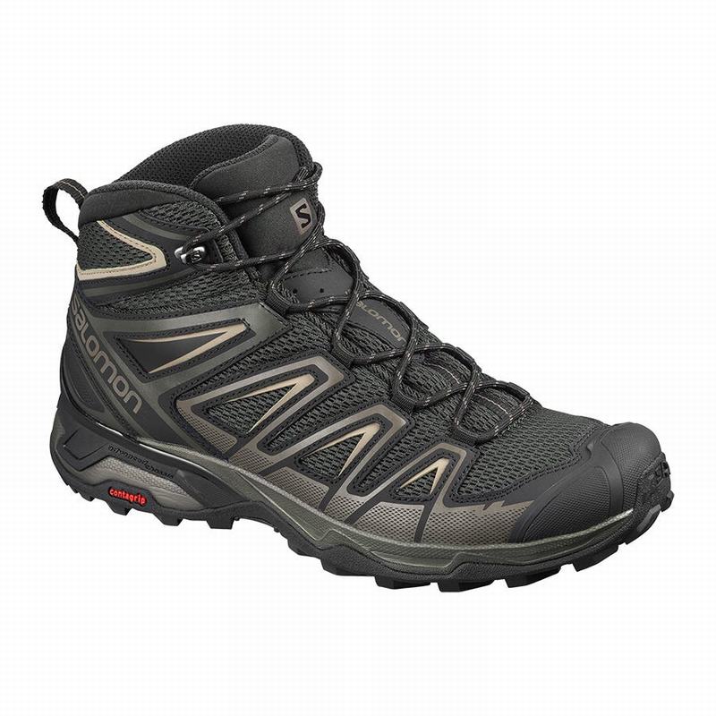 Olive / Black Men\'s Salomon X ULTRA MID 3 AERO Hiking Boots | 823-NAEIPS