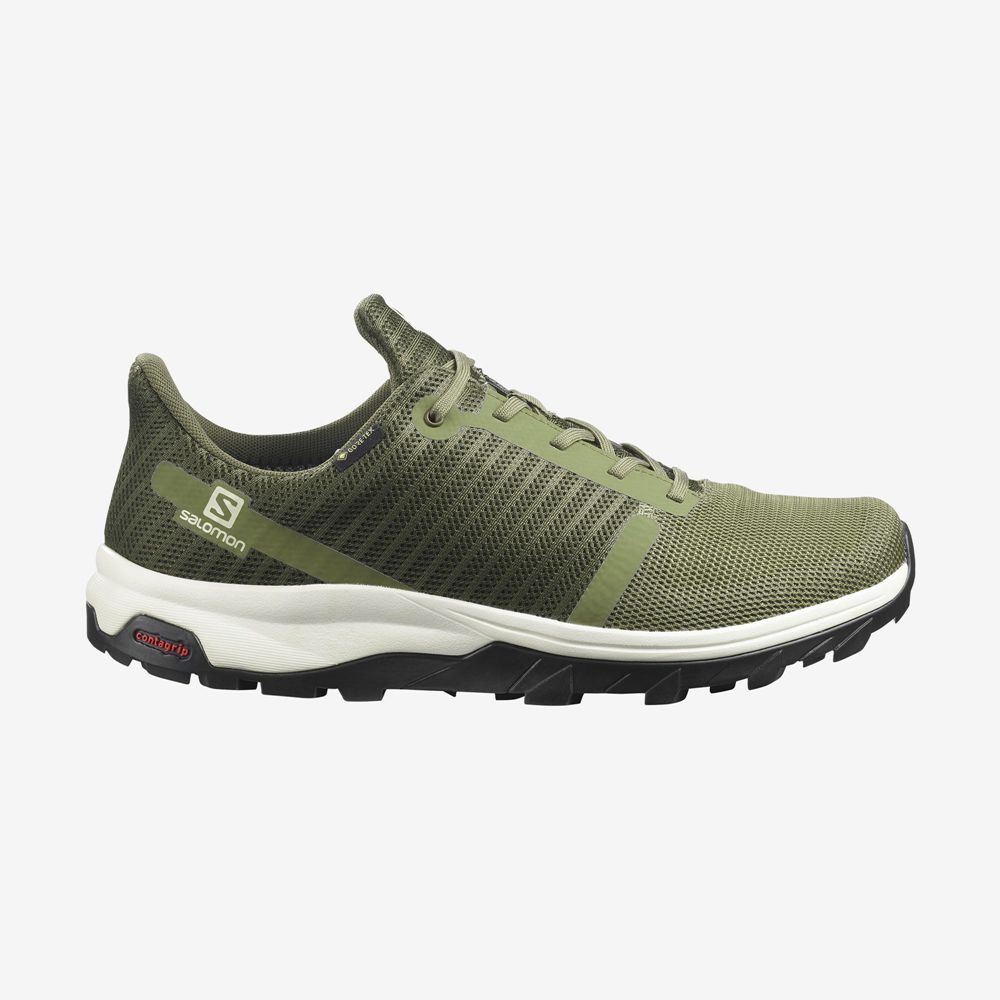 Olive Green Men's Salomon OUTBOUND PRISM GORE-TEX Hiking Shoes | 371-UVAKFS