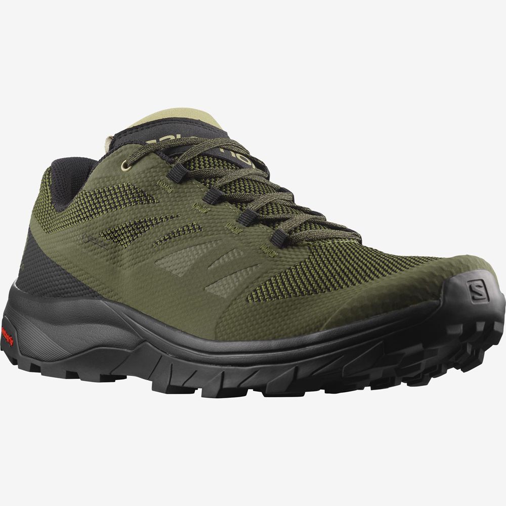 Olive Green Men's Salomon OUTLINE GORE-TEX Hiking Shoes | 725-YCXURT