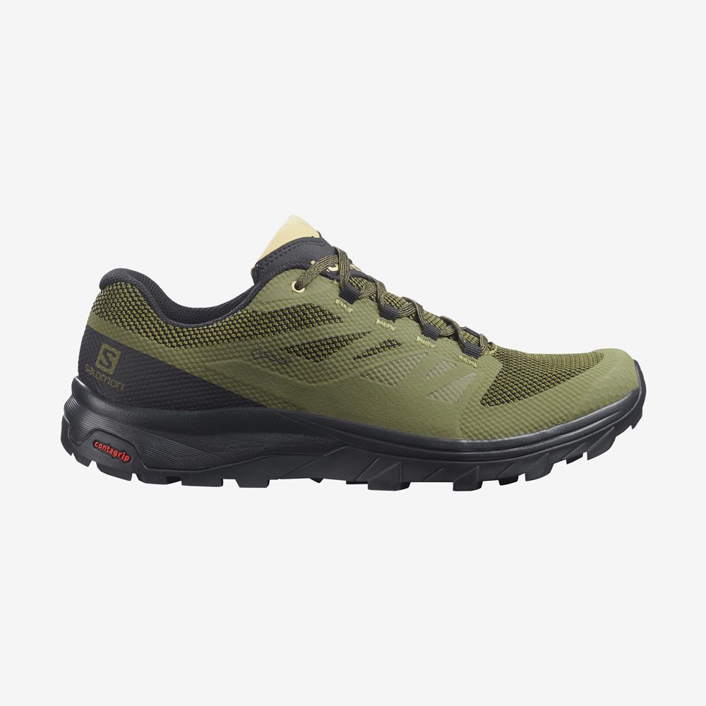 Olive Green Men\'s Salomon OUTLINE WIDE GORE-TEX Hiking Shoes | 013-MIPTNY