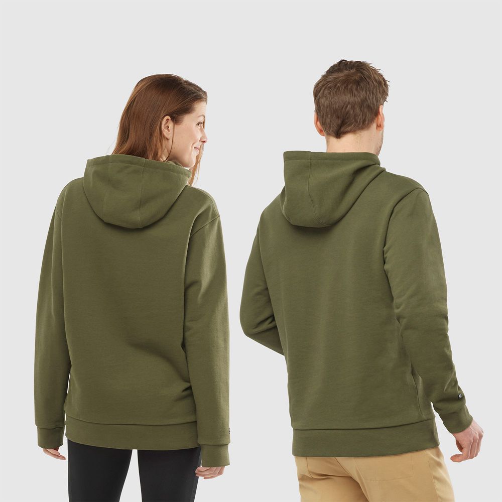 Olive Men's Salomon OUTLIFE LOGO SUMMER Sportswear Hoodie | 391-PXJOLE