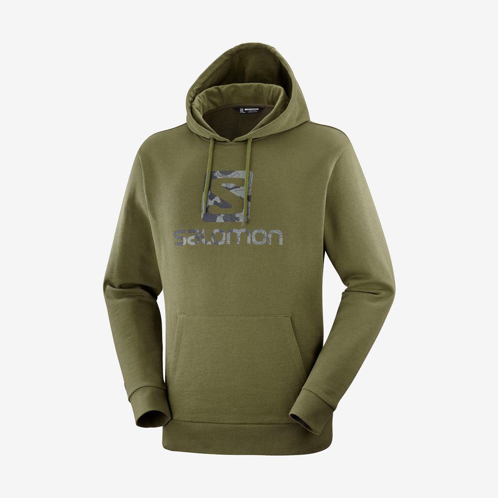 Olive Men's Salomon OUTLIFE LOGO SUMMER Sportswear Hoodie | 391-PXJOLE