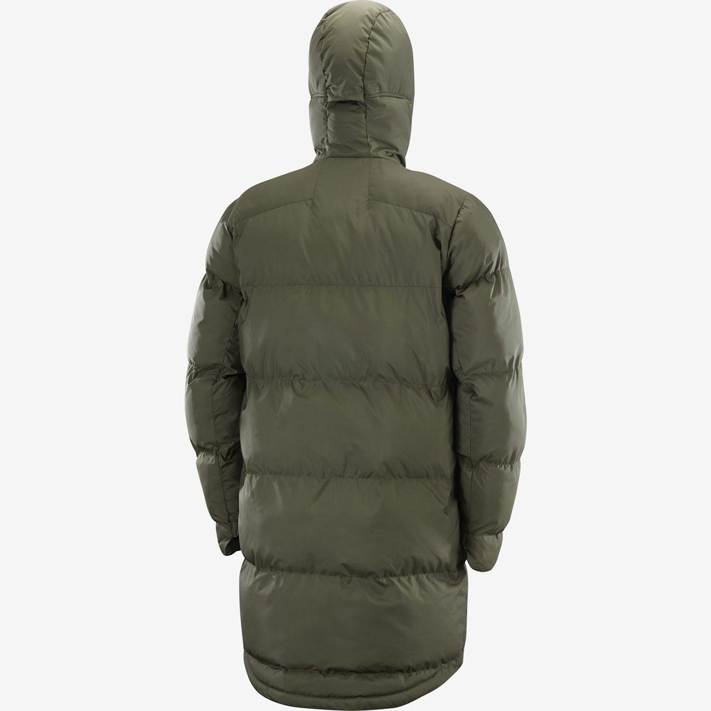 Olive Men's Salomon OUTLIFE PACKABLE LONG PUFFER JKT U Insulated Jackets | 471-JAKVRN