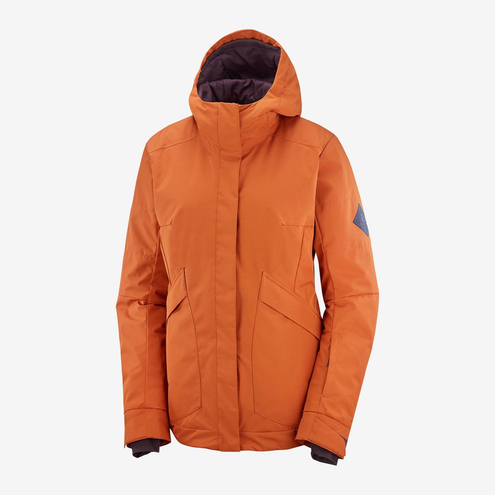 Orange Women's Salomon SNOW REBEL Ski Jackets | 518-OGUPDC