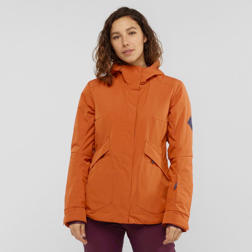 Orange Women\'s Salomon SNOW REBEL Ski Jackets | 518-OGUPDC