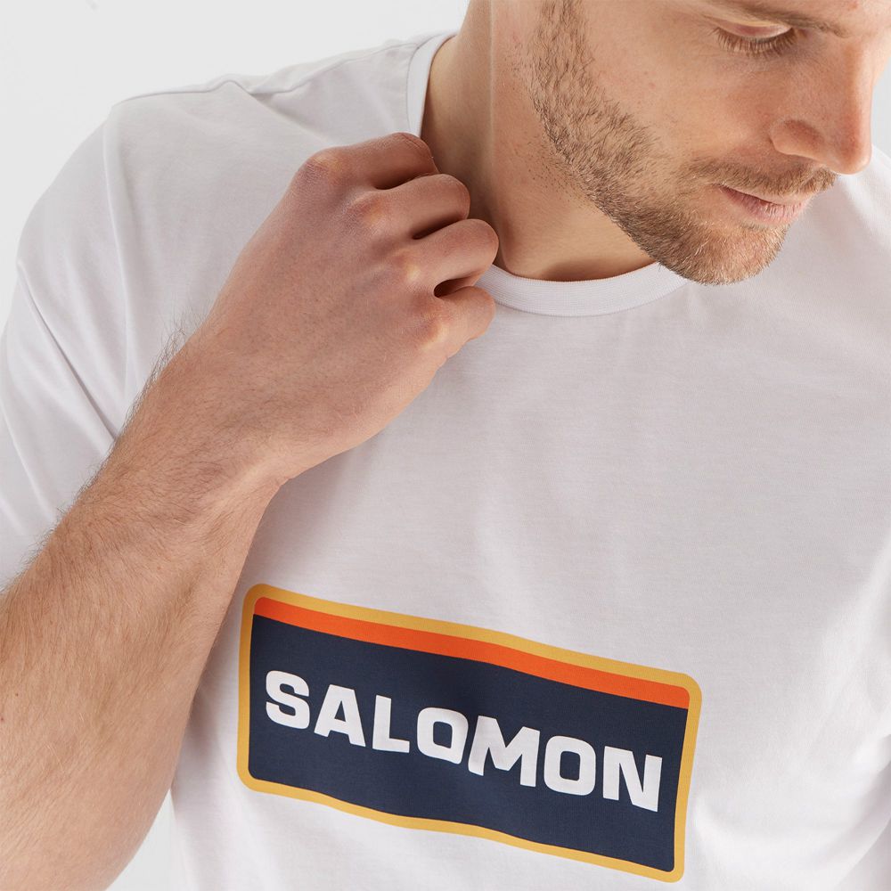 White Men's Salomon OUTLIFE GRAPHIC HERITAGE SS M Short Sleeve T Shirts | 942-HVAKJI