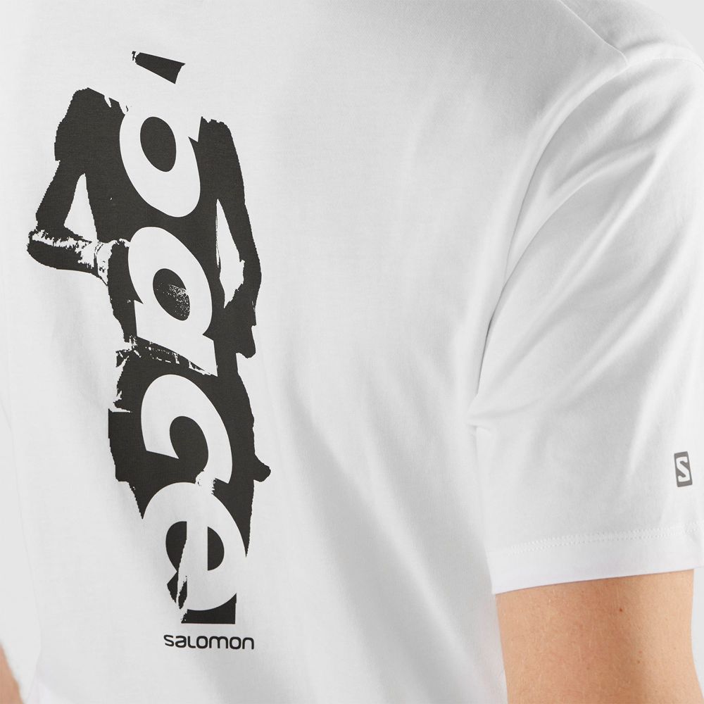 White Men's Salomon OUTLIFE GRAPHIC PACE SS M Short Sleeve T Shirts | 876-LSOGTN